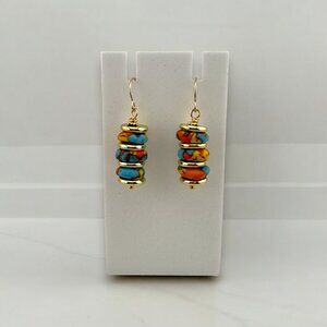 Lava Fire Fused Recycled Multicolor Glass Earrings 14KT Gold Filled
